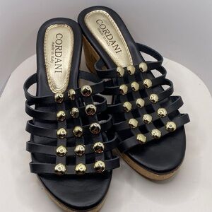 Cordani Keqne Italian Leather Caged Platform Cork Sandals